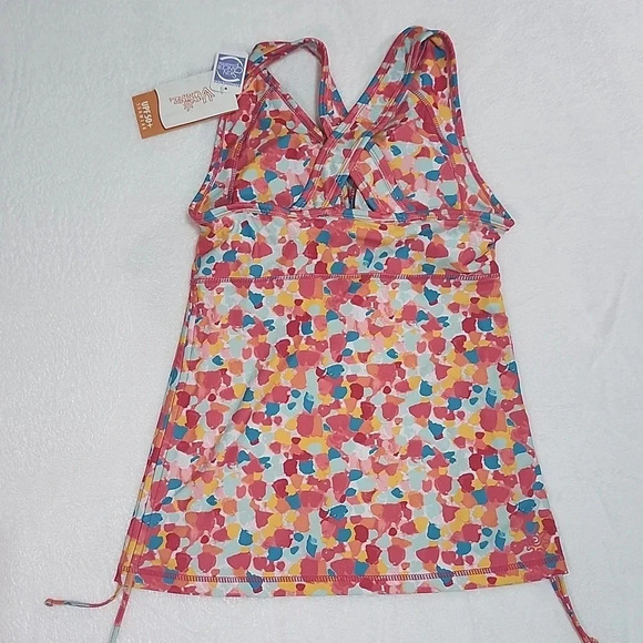 NWT UV Skinz Tankini Swim Top S Multicolor Dot Print UPF 50+ Ruched Bust - Picture 6 of 9